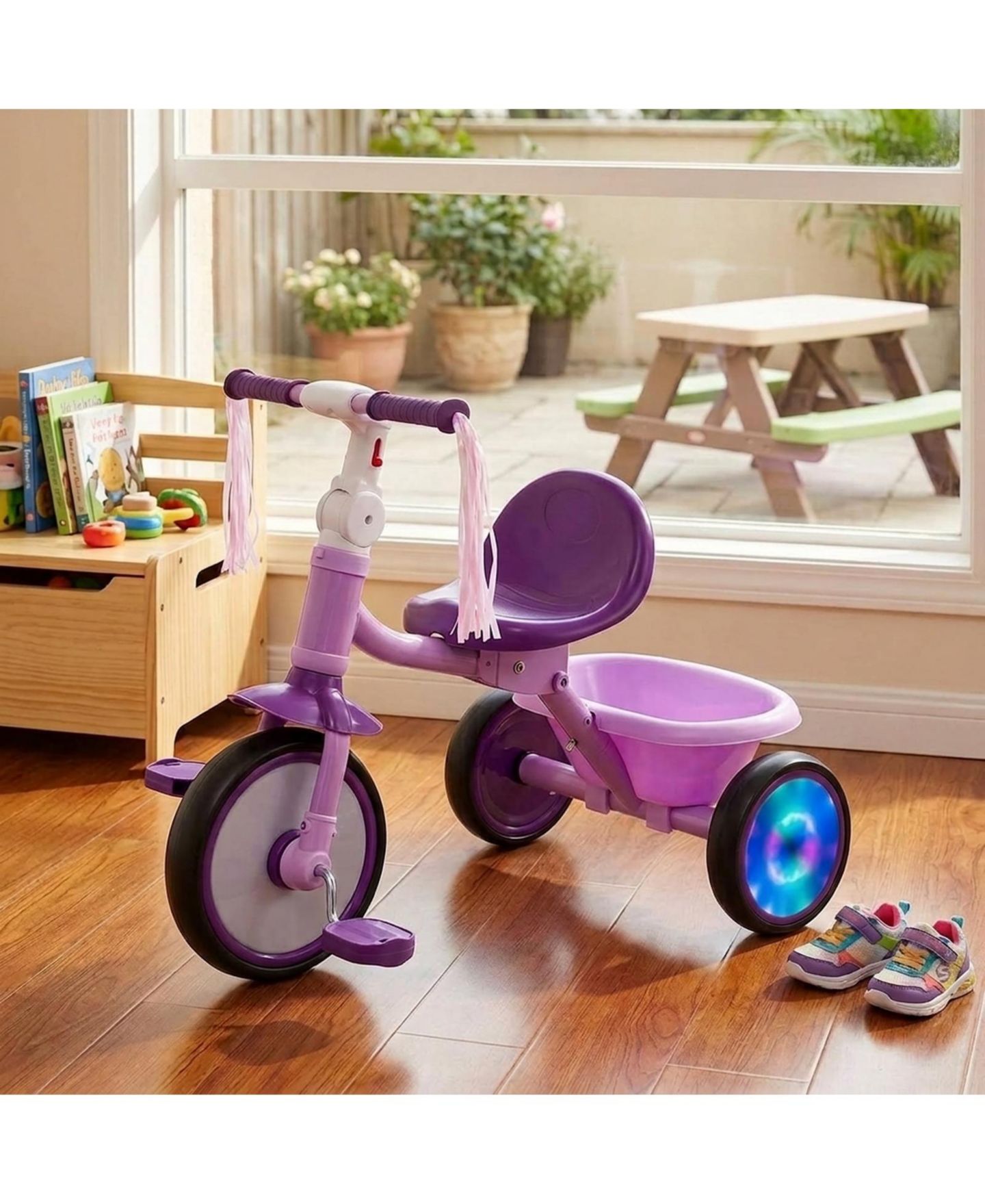 Детская игрушка HONGGE Foldable Toddler Tricycle with Light Up Wheels, 55 lbs. Capacity, Ages 2-5, цвет: Фиолетовый — фото 2