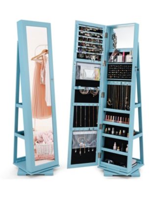 360-Degree Rotatable 2-in-1 Lockable Jewelry Cabinet with Full-Length Mirror