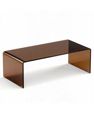 40 Inch Glass Coffee Table with Tempered Glass Top and Round Edges for Home