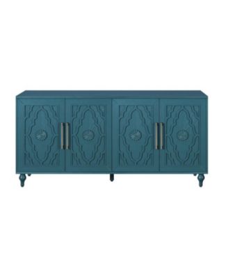 Carved Flower Door Large Storage Cabinet With Metal Handle
