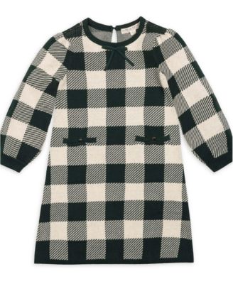 Big Girls 7-12 Puff-Sleeve Bow-Detail Intarsia A-Line Sweater Dress