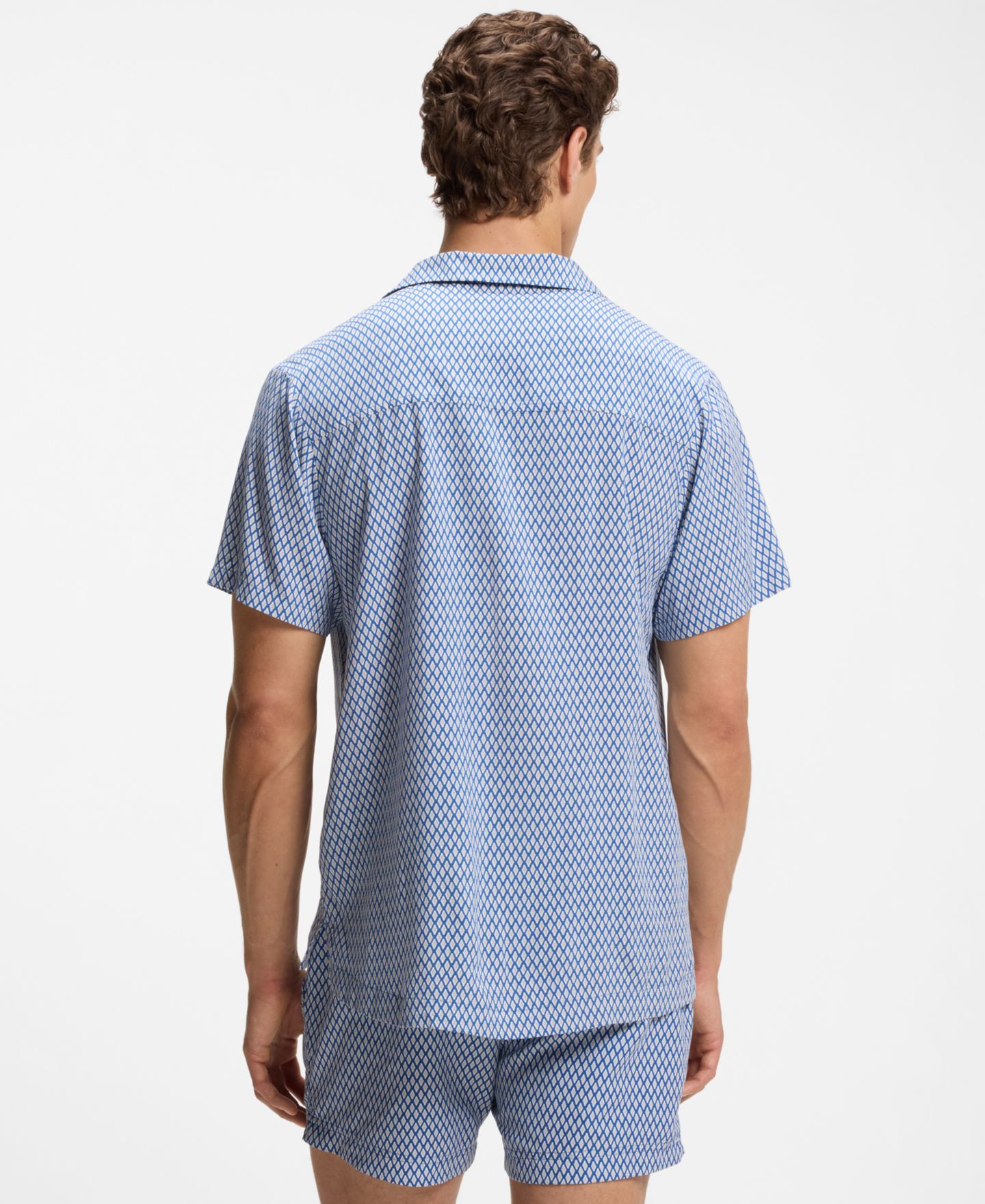 Мужская рубашка Hugo Boss BOSS by Spread-Collar Mini-Pattern-Print Beach, цвет: Синий — фото 3