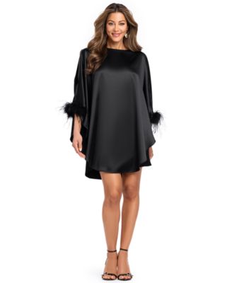 Women's Boat-Neck Satin Feather-Trim Dress