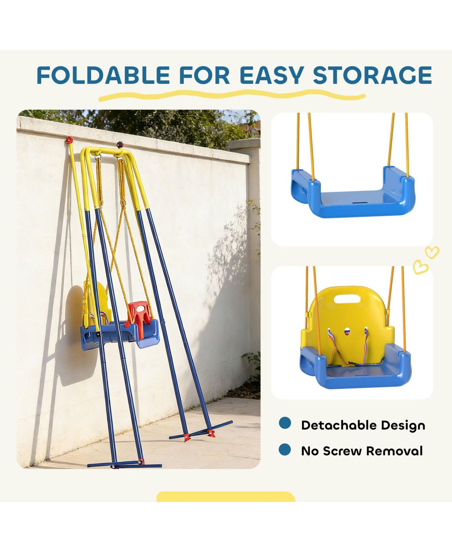 Детские игрушки SEVORLEY Kids' Swing Set with Folding Design & Seat Restraint, Ages 9-36 Months, цвет: Синий — фото 9
