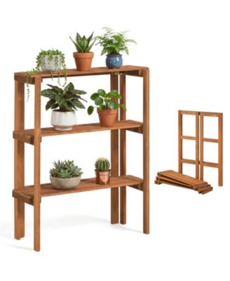 3-Tier Folding Solid Wood Shelf for Entryway Storage