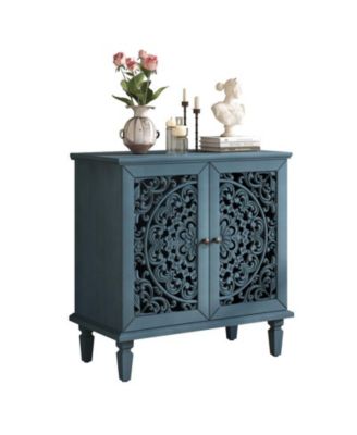 Vintage Hollow-Carved Storage Cabinet with 2 Door Display and Adjustable Shelf and Solid Wood Legs