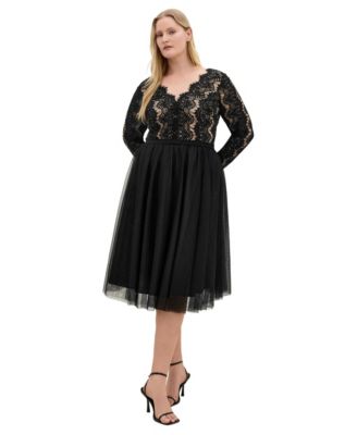 Plus Size Rare Beauty Lace Fit & Flare V-Neck Midi Dress