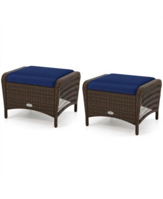 Patio Wicker Ottoman Pair Featuring Zippered Cushion Covers