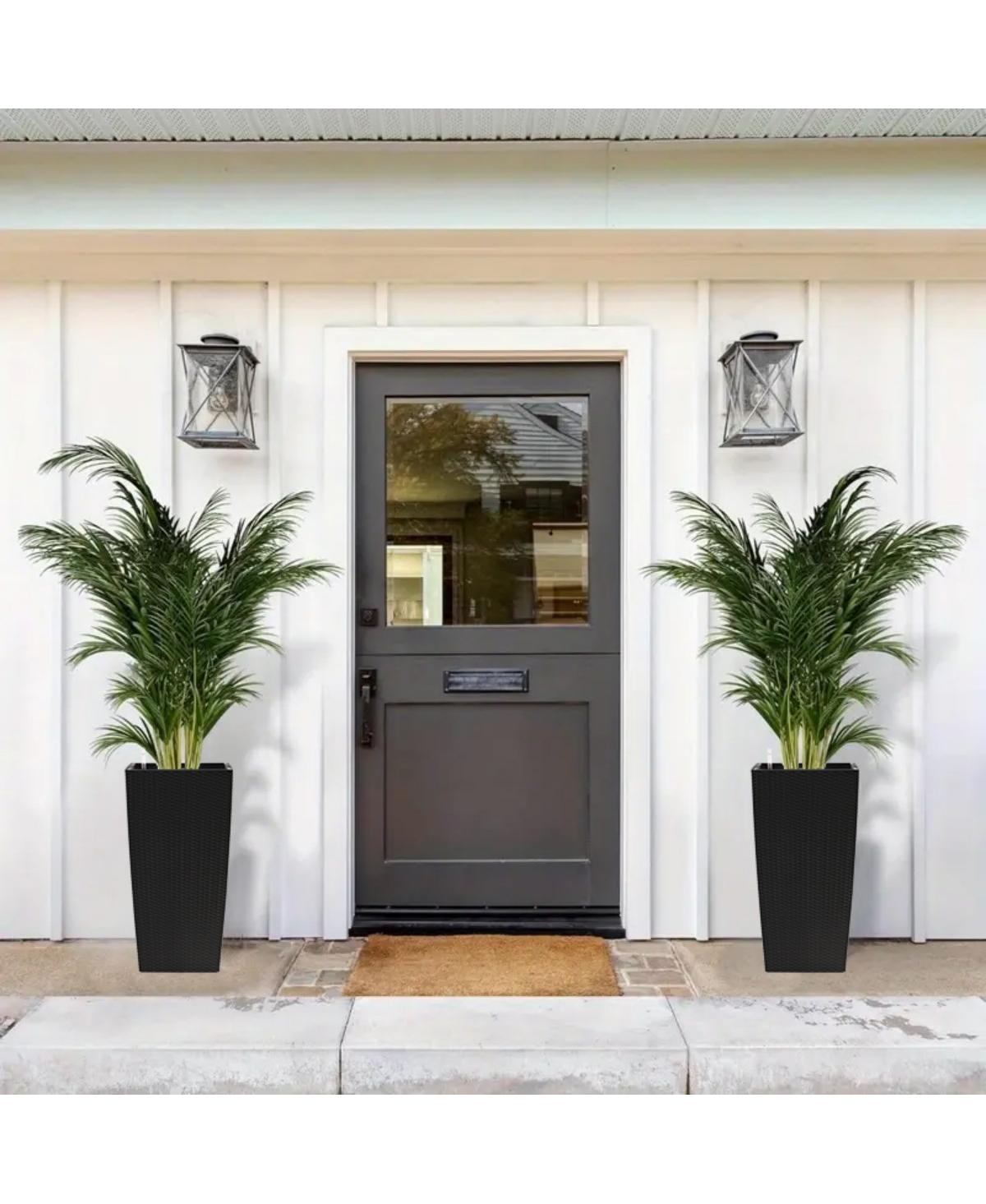 Laoties 30" Faux Rattan Tall Self-Watering Planter with Water Level Monitor
