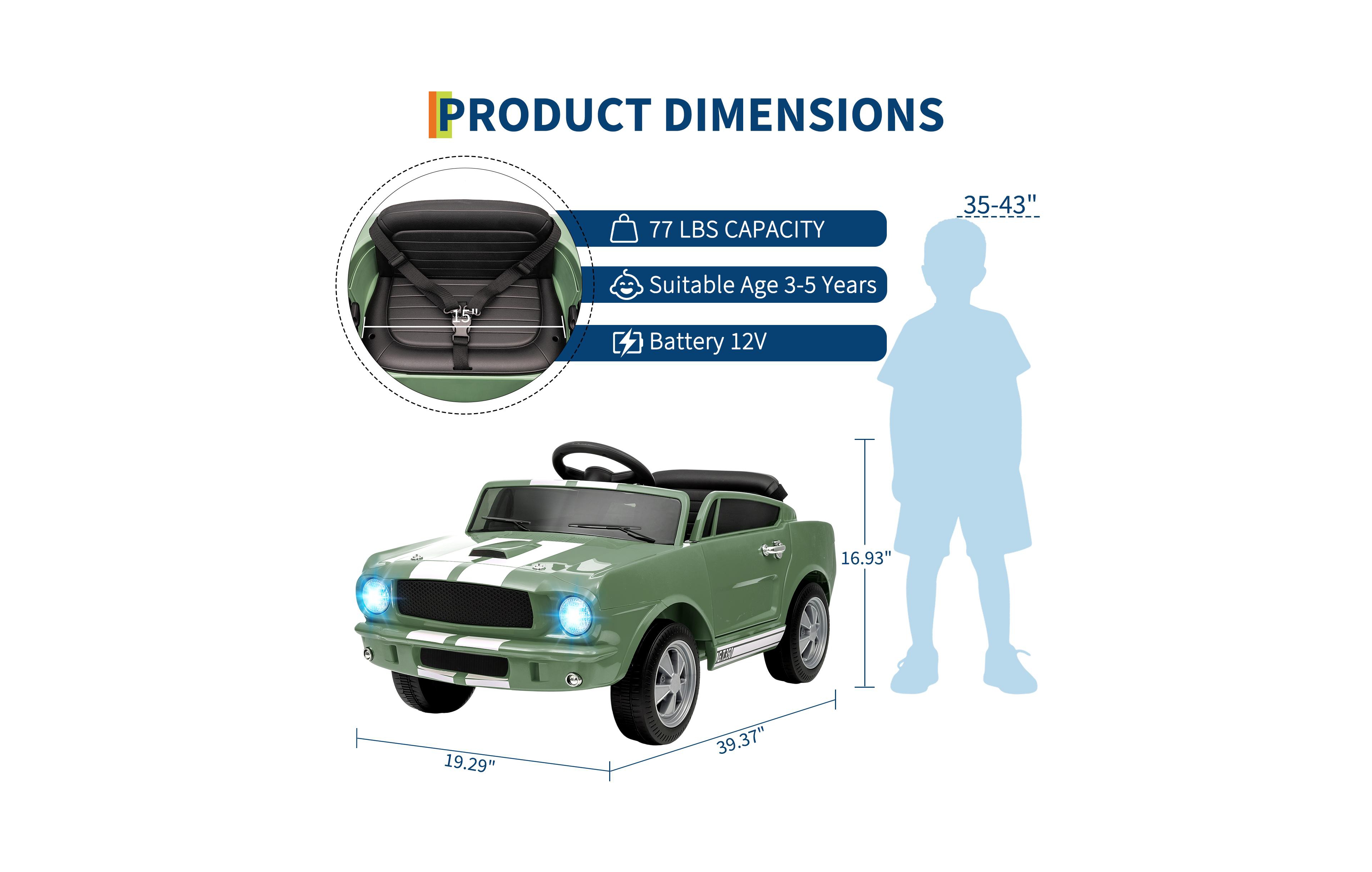 homfan 12V Kids Electric Ride-On Car with Parental Remote Control & Led Headlights, 77 lb. Capacity, Ages 3–5