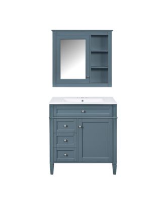 30 Inch Freestanding Bathroom Vanity with Mirror Cabinet, MDF Cabinet with Solid Pine Components, Ceramic Integrated Sink, Assembly Required