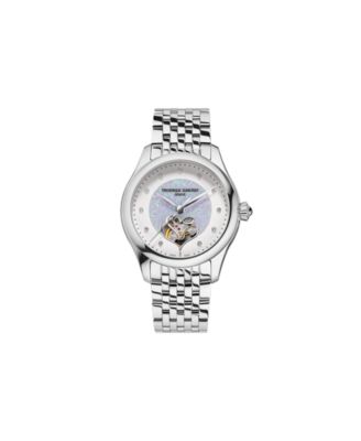 Women's Swiss Automatic Double Heart Beat Stainless Steel Bracelet Watch 36mm