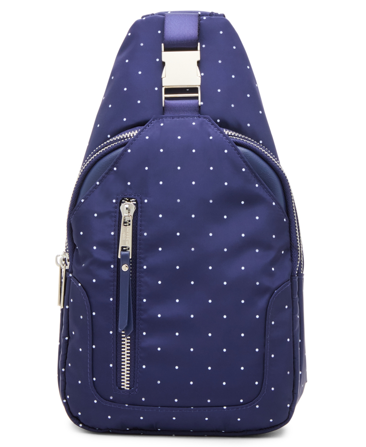 Madden Girl Brooke Small Adjustable Crossbody Sling Handbag - Navy Polka Dot