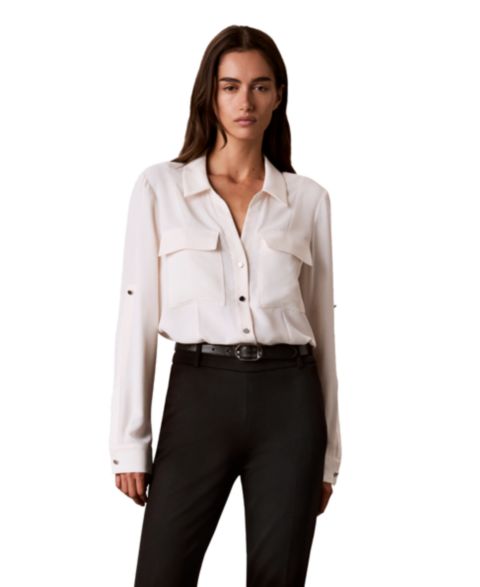 Женская рубашка Calvin Klein Y-Neck Button-Front Princess Seams, цвет: Seasalt