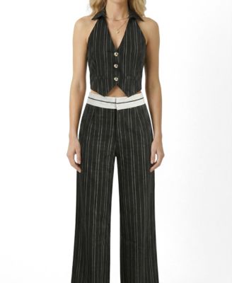 Women's Pinstripe Halter Vest and Wide-Leg Pants, 2-Piece Set