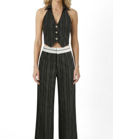 Женский комплект Modenaire Pinstripe Halter Vest and Wide-Leg Pants, 2-Piece Set, цвет: Чёрный