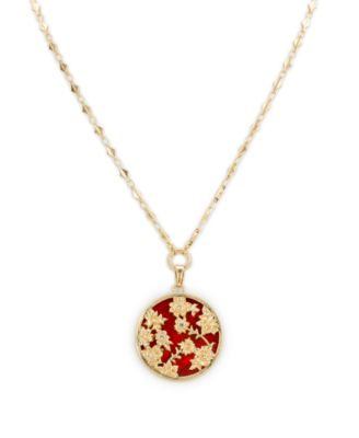 Gold-Tone Round Floral Pendant Necklace