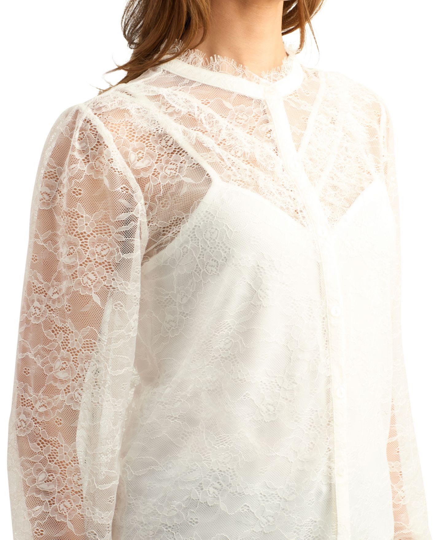 Женская блузка BCX Fine Knit Lace Mock Neck Long-Sleeve, цвет: Молочный белый — фото 4