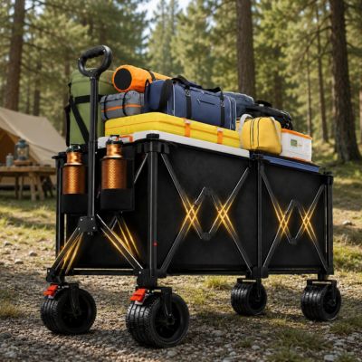Folding Utility Wagon, 330L Collapsible Cart with All-Terrain Wheels for Camping Beach Garden