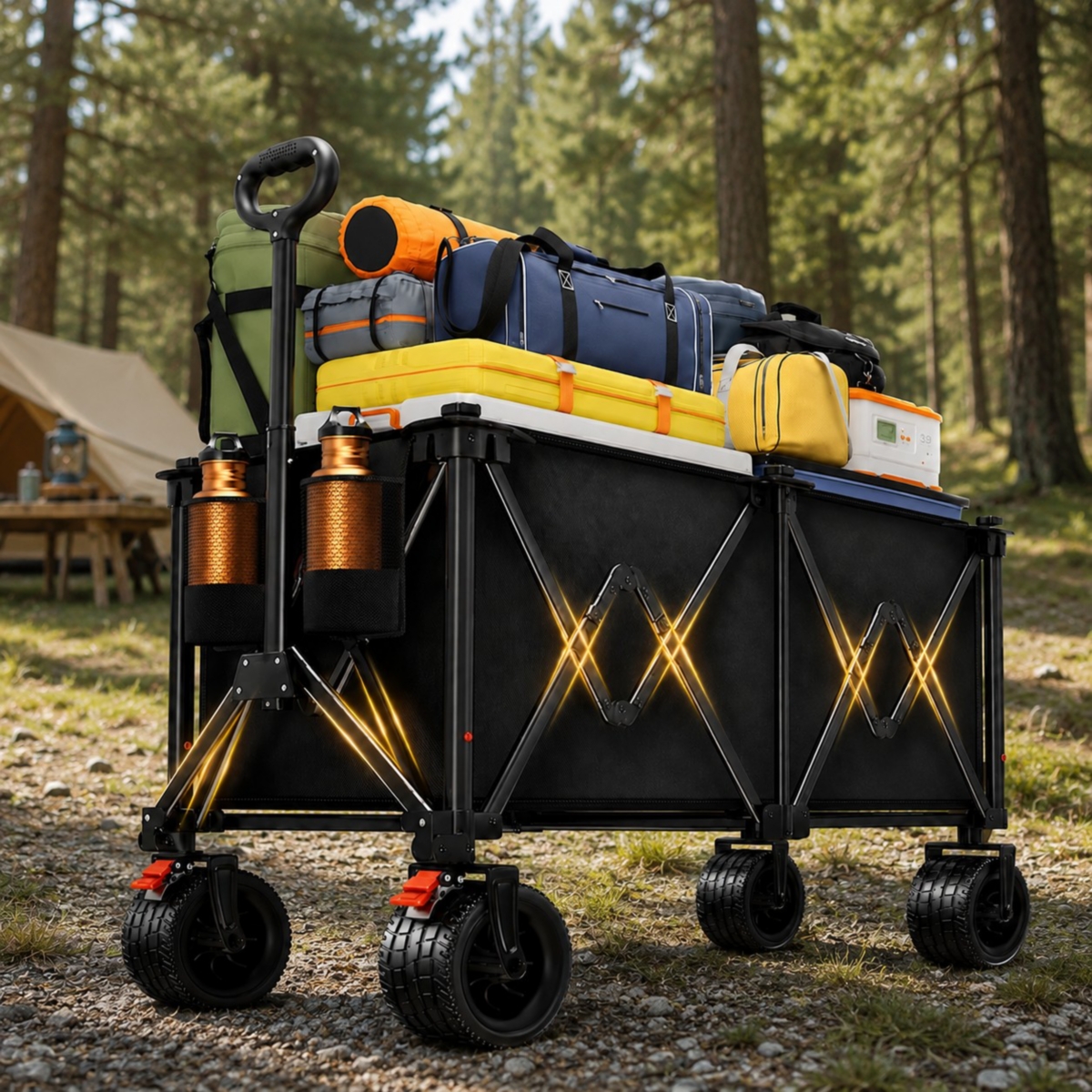 Cumrige Folding Utility Wagon, 330L Collapsible Cart with All-Terrain Wheels for Camping Beach Garden