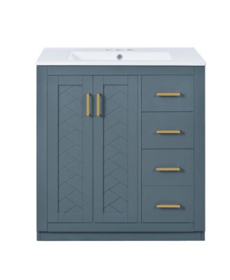 30 Inch Freestanding Bathroom Vanity, MDF Cabinet with Solid Wood Frame, Ceramic Integrated Sink, Drawer Organizer, Assembly Required