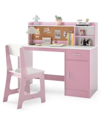 Kids Study Desk and Chair Set with Shelves Drawer Storage Cabinet