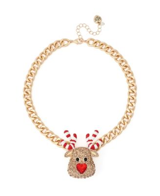 Glass Crystal Gold-Tone Candy Cane Resin Necklace