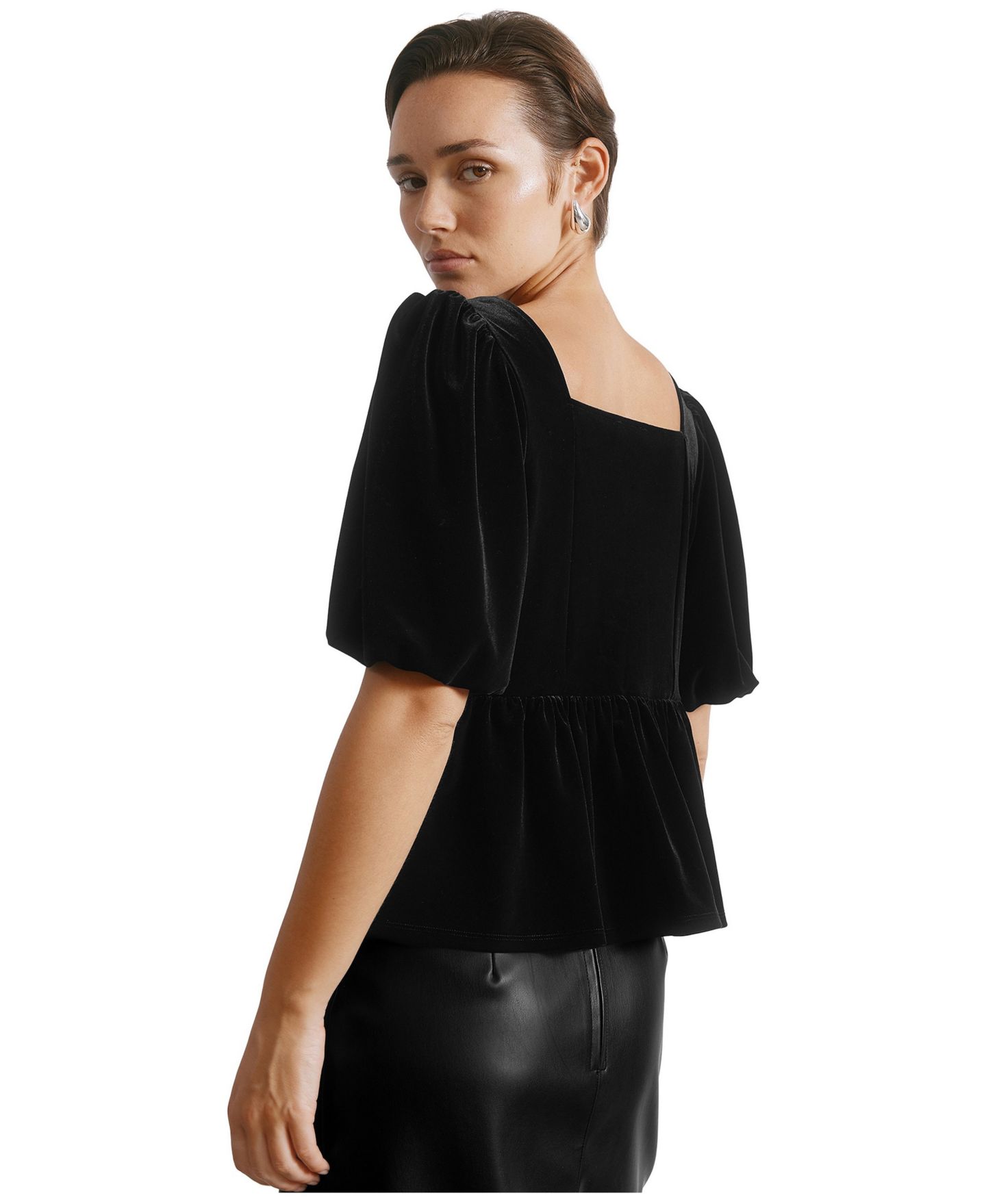 Женский топ Albaray Square-Neck Puff-Sleeve Velvet, цвет: Чёрный — фото 3