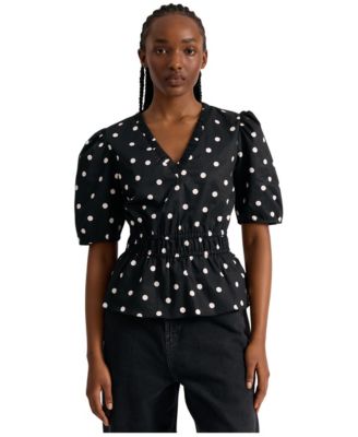 Women's Polka-Dot Short-Sleeve V-Neck Blouse
