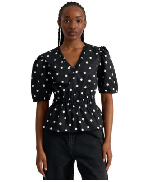 Женская блузка Albaray Polka-Dot Short-Sleeve V-Neck, цвет: Чёрный