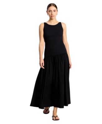 Women's Sleeveless Ribbed Bodice Maxi Dress