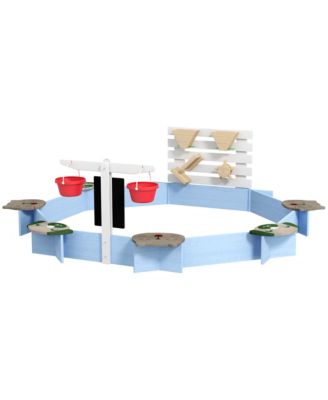 Kids Wood Sandbox with Built-In Chalkboard and Play Wall, Ages 3-7
