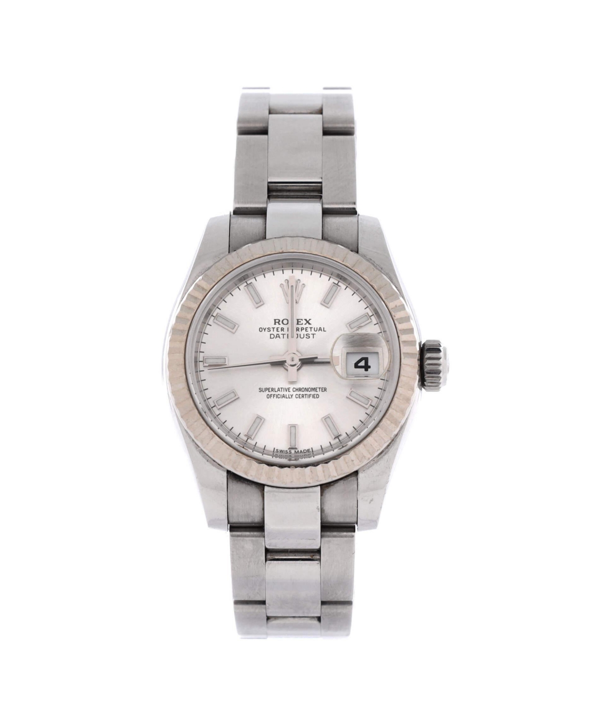 PreOwned Rolex Womens Automatic Oyster Perpetual Datejust Stainless Steel and White Gold Watch 26mm  Dial color silver