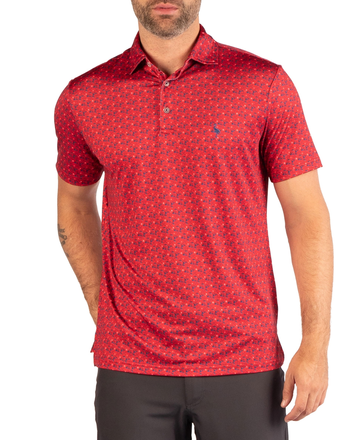 Tailorbyrd Men's Golf Carts and Snowflakes Print 4-Way Stretch Spf 30 Polo - Red