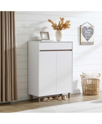 Streamdale White and Dark Taupe Entryway Shoe Storage Cabinet with 1 Drawer and 2 Doors