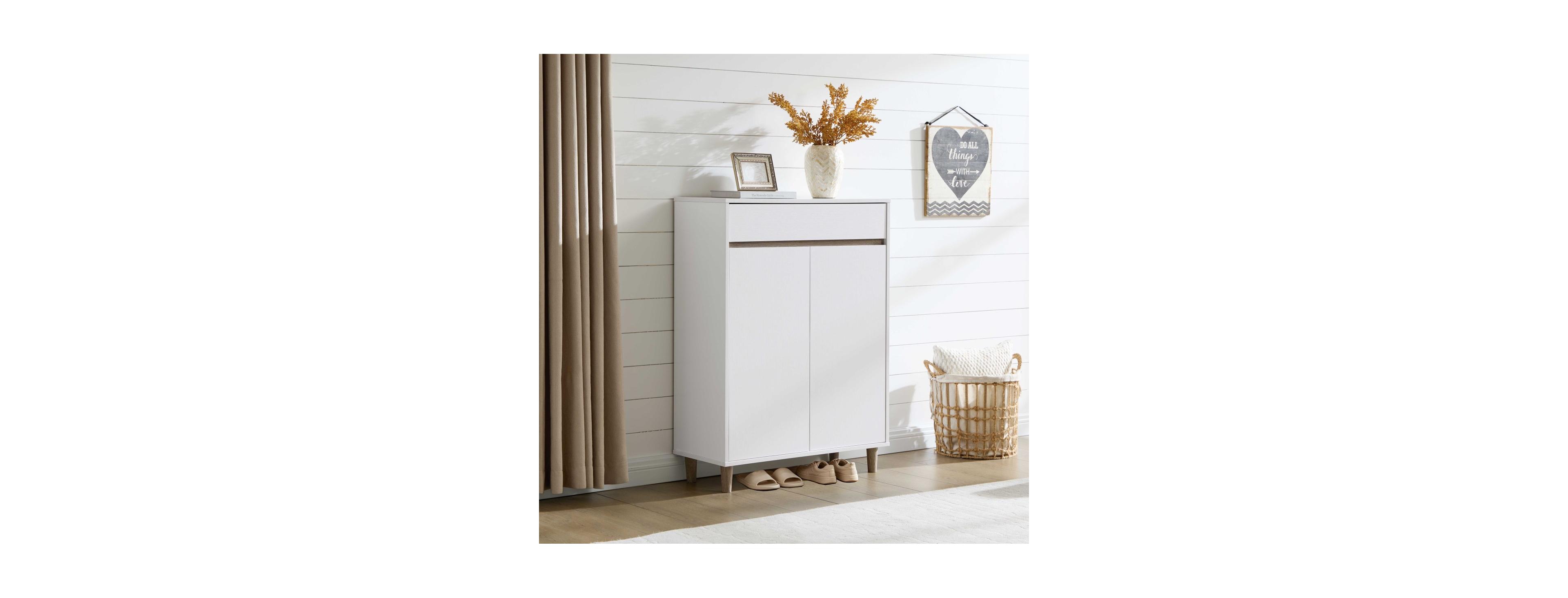 Streamdale White and Dark Taupe Entryway Shoe Storage Cabinet with 1 Drawer and 2 Doors