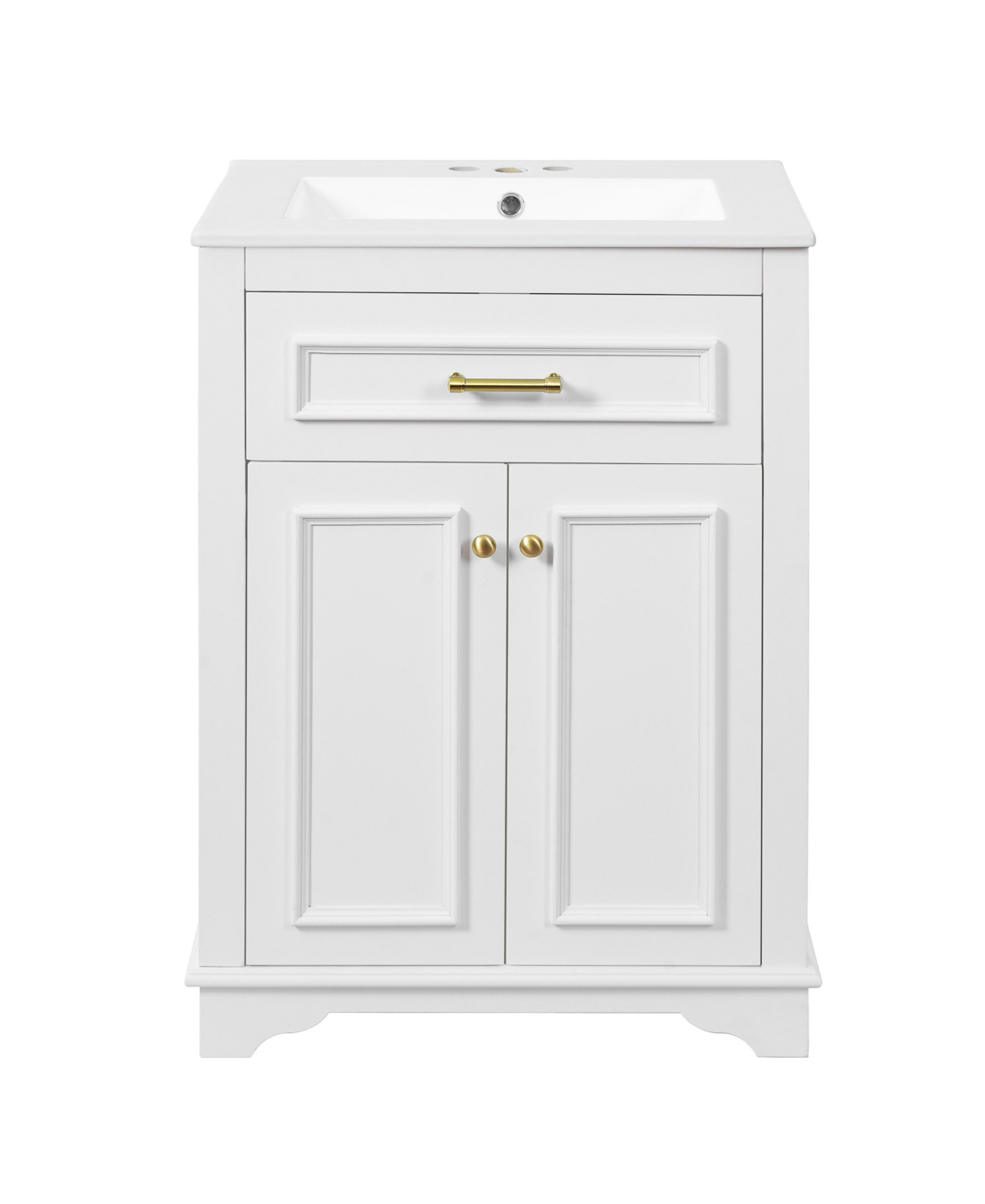 Sillysis 24 Inch Freestanding Bathroom Vanity, Mdf Cabinet with Solid Wood Frame, Ceramic Integrated Sink - White