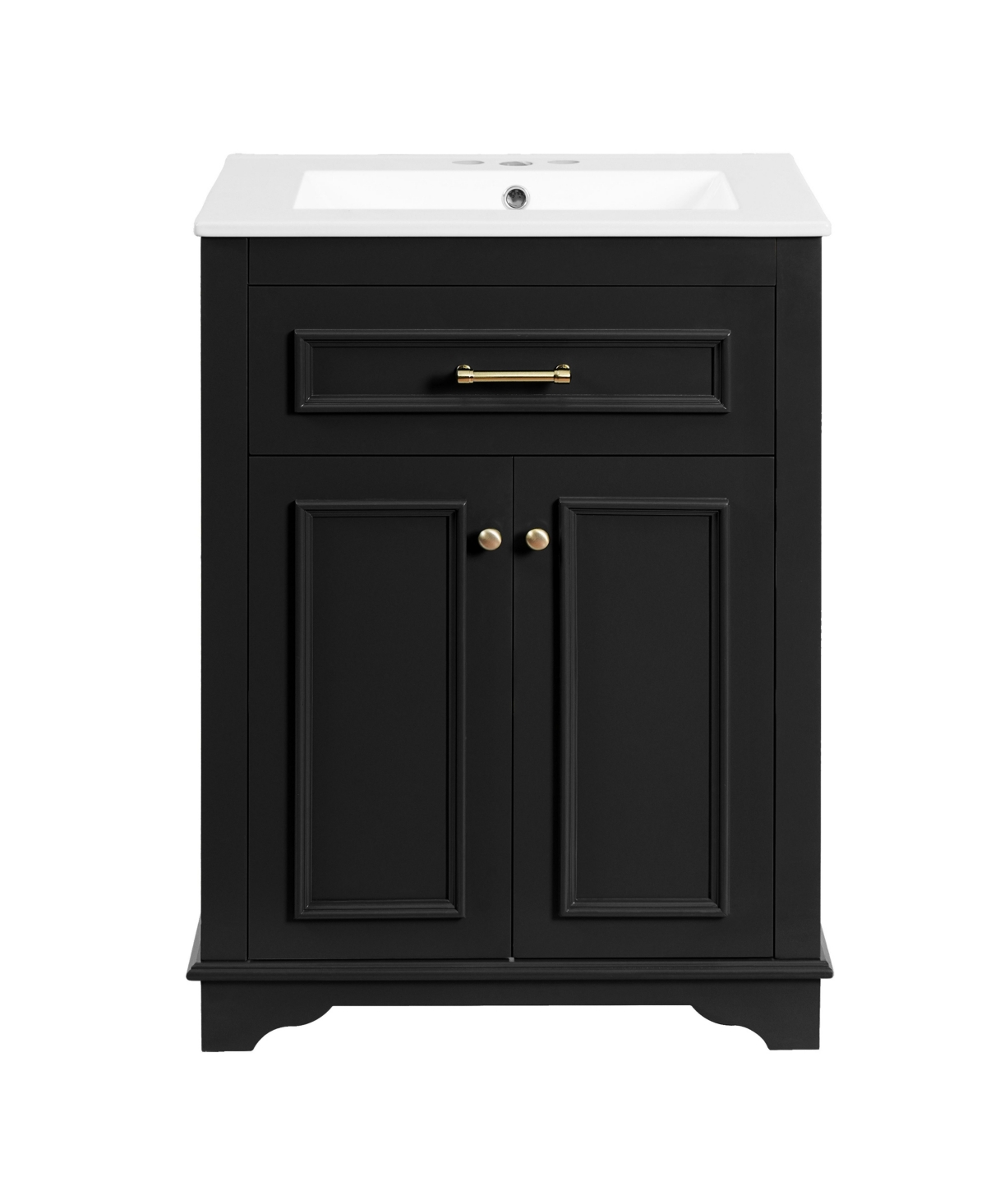 Sillysis 24 Inch Freestanding Bathroom Vanity, Mdf Cabinet with Solid Wood Frame, Ceramic Integrated Sink - Black