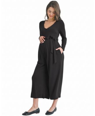 Women's Zip-Up Long-Sleeve Belted Wide-Leg Nursing Jumpsuit