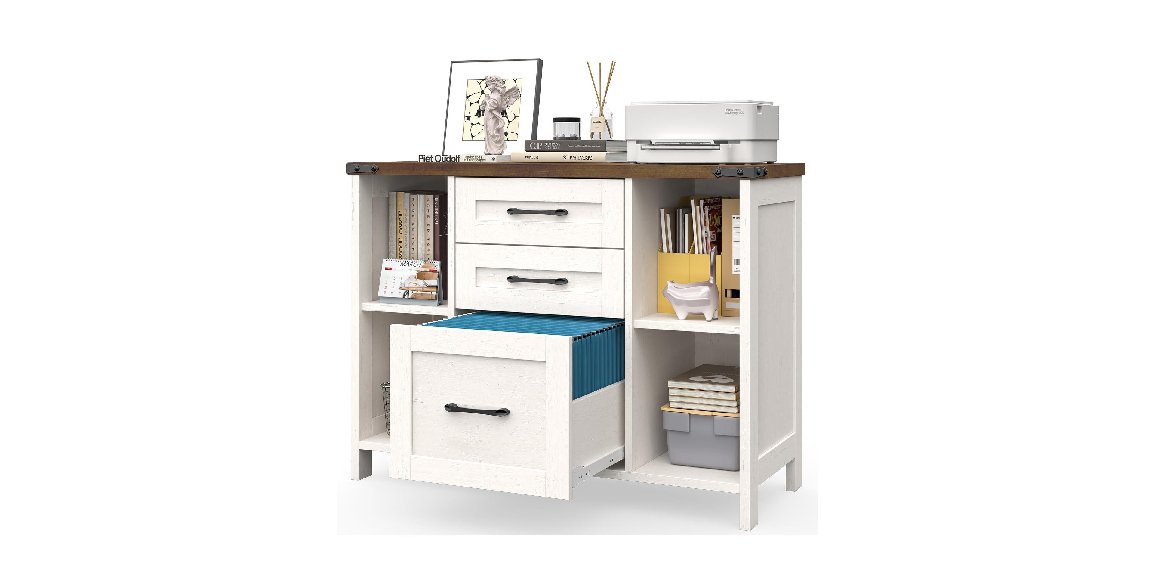 Vabches Lateral File Cabinet Fits Files Letter or A4 Size, Wooden Printer Stand, Adjustable Shelf