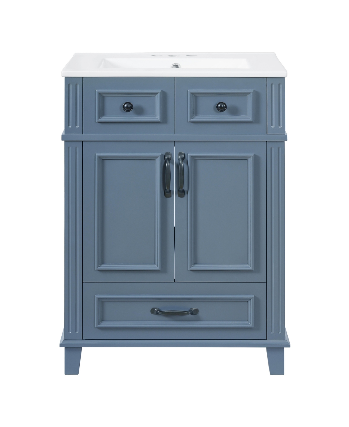 Sillysis 24 Inch Freestanding Bathroom Vanity, Mdf Cabinet with Solid Wood Frame, Ceramic Integrated Sink - Blue