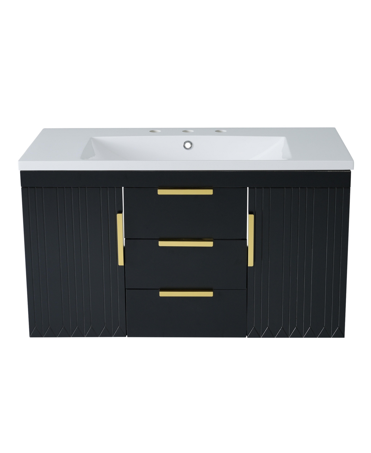 Sillysis 36 Inch Floating Bathroom Vanity, Mdf Cabinet with Solid Wood Frame, Resin Integrated Sink - Black