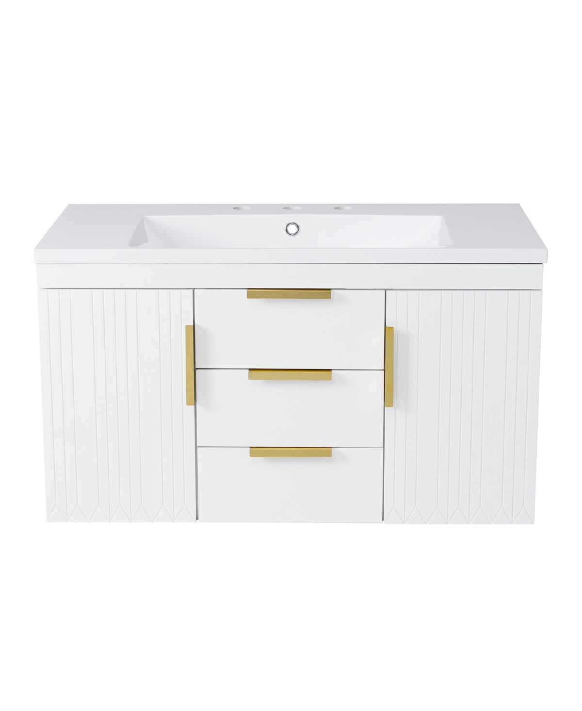 Sillysis 36 Inch Floating Bathroom Vanity, Mdf Cabinet with Solid Wood Frame, Resin Integrated Sink - White
