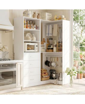 Corner Kitchen Storage Cabinet Set with 4-Drawers and 3-Shelves