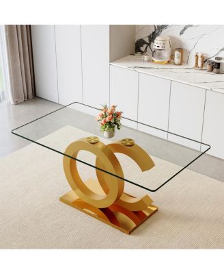 Modern Minimalist Glass Rectangular Dining Table for 6-8