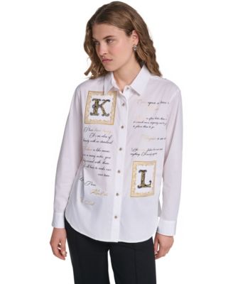 Women's Kl Frames Button Down Long-Sleeve Point Collar Blouse