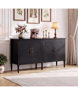 58-Inch Pine Wood Leg 4-Door 2-Shelf Storage Buffet Cabinet