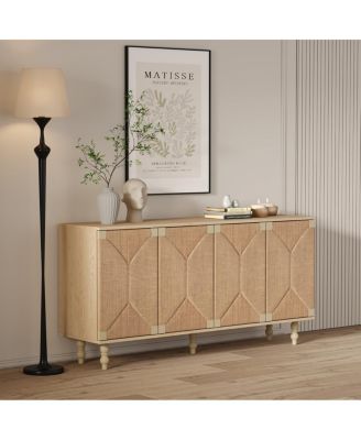 Accent Wood Sideboard Buffet TV Stand with Seagrass Doors
