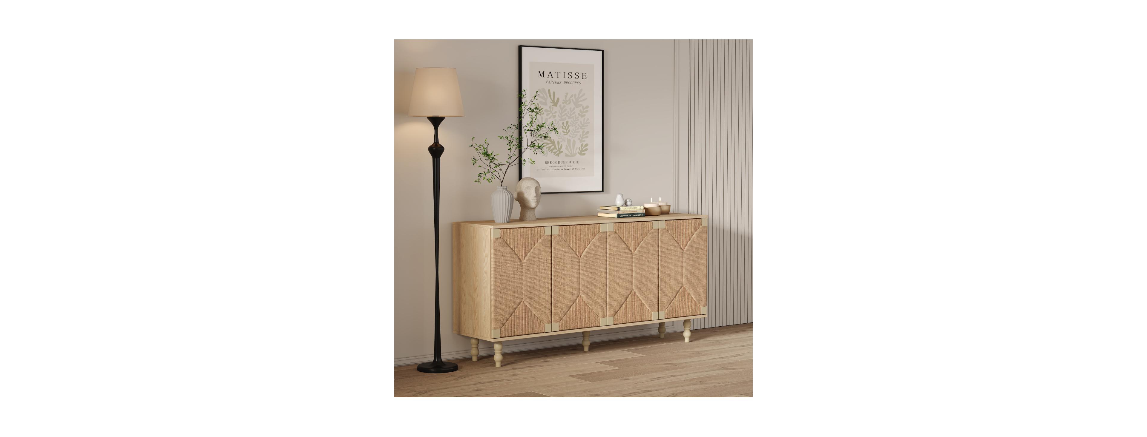 Streamdale Furniture Accent Wood Sideboard Buffet Tv Stand with Seagrass Doors
