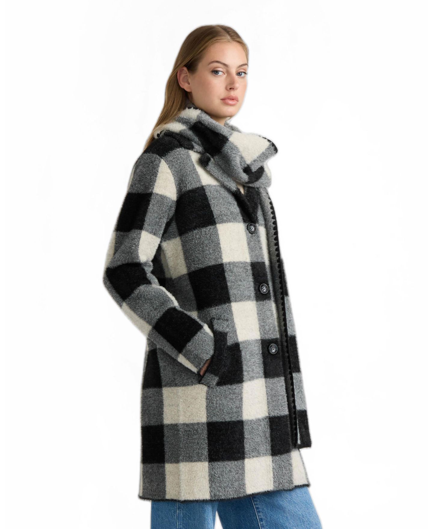 Женская куртка NVLT Eyelash Coatigan with Scarf Buffalo Plaid Notch Collar, цвет: Monochrome Buffalo — фото 3